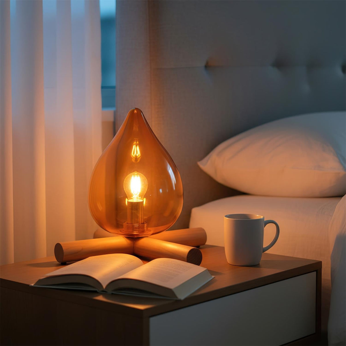 Handcrafted Orb Desk Lamp with Adjustable Color Settings – Wood & Glass Bedside Light for Cozy Home Office Reading Nook Nightstand – 12 Inch | Thomler