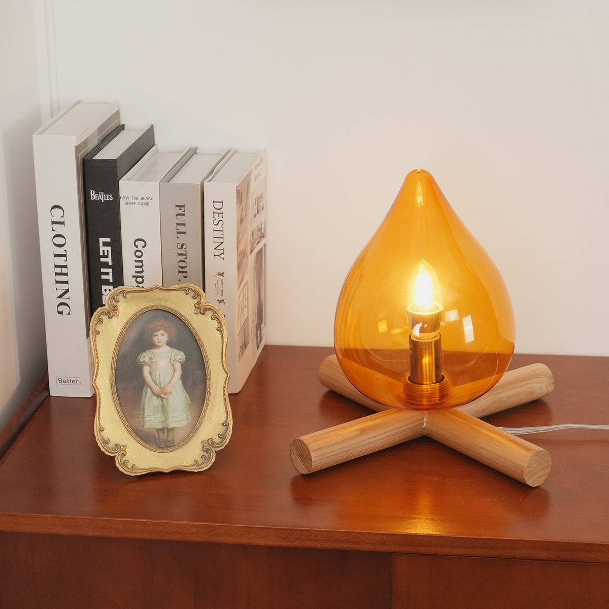 Handcrafted Orb Desk Lamp with Adjustable Color Settings – Wood & Glass Bedside Light for Cozy Home Office Reading Nook Nightstand – 12 Inch | Thomler