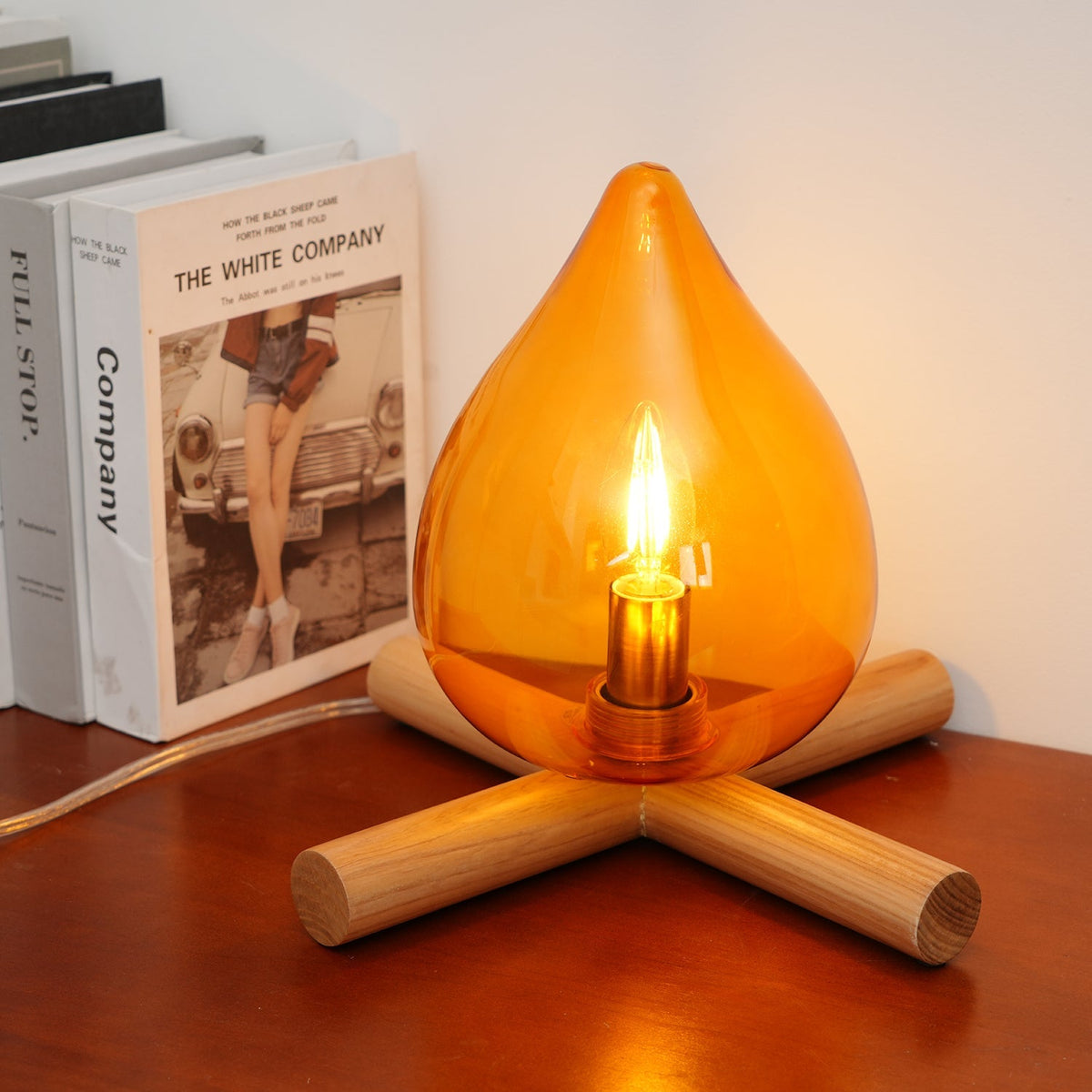 Handcrafted Orb Desk Lamp with Adjustable Color Settings – Wood & Glass Bedside Light for Cozy Home Office Reading Nook Nightstand – 12 Inch | Thomler