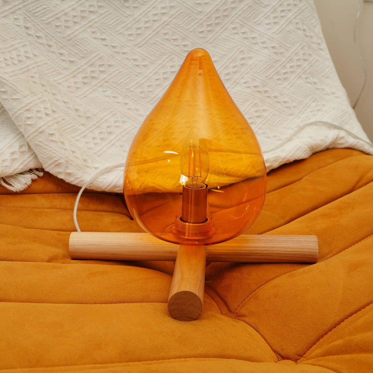 Handcrafted Orb Desk Lamp with Adjustable Color Settings – Wood & Glass Bedside Light for Cozy Home Office Reading Nook Nightstand – 12 Inch | Thomler