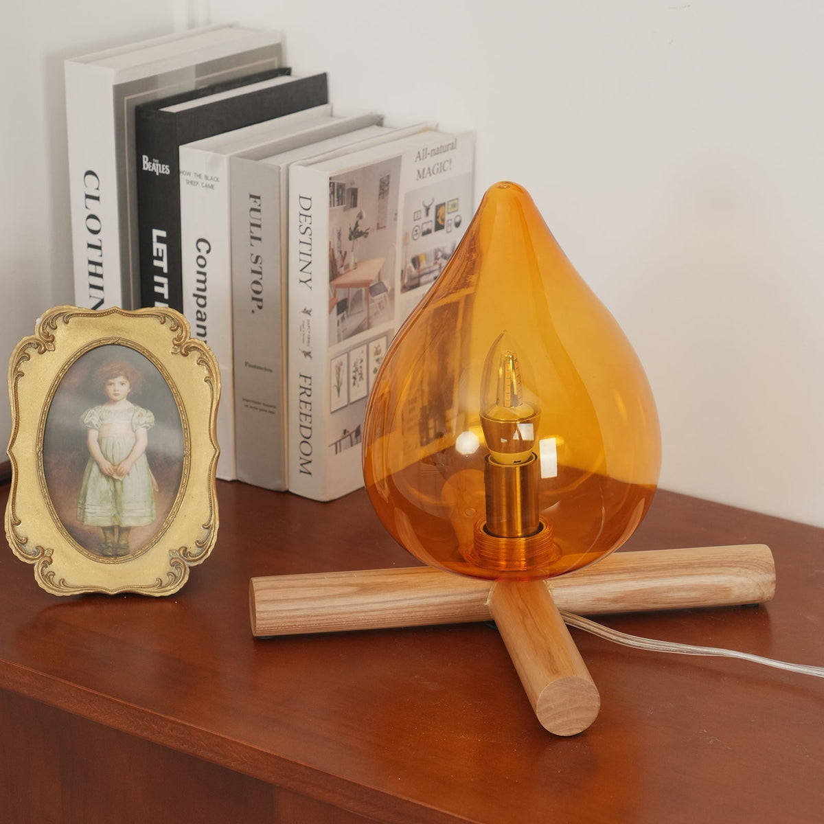 Handcrafted Orb Desk Lamp with Adjustable Color Settings – Wood & Glass Bedside Light for Cozy Home Office Reading Nook Nightstand – 12 Inch | Thomler