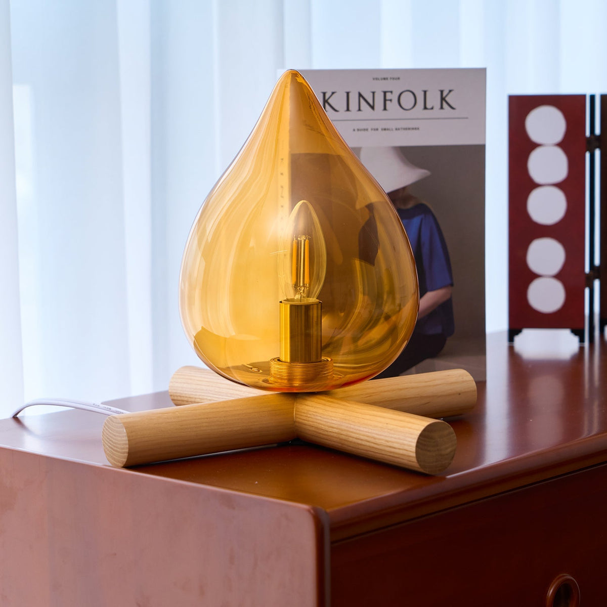 Handcrafted Orb Desk Lamp with Adjustable Color Settings – Wood & Glass Bedside Light for Cozy Home Office Reading Nook Nightstand – 12 Inch | Thomler