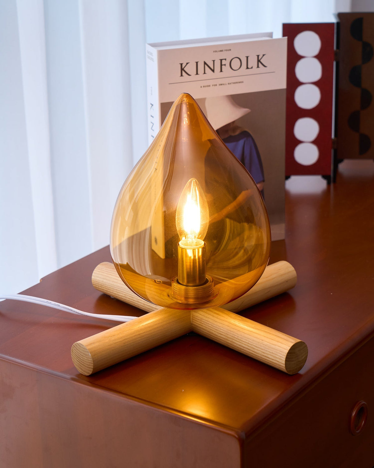 Handcrafted Orb Desk Lamp with Adjustable Color Settings – Wood & Glass Bedside Light for Cozy Home Office Reading Nook Nightstand – 12 Inch | Thomler