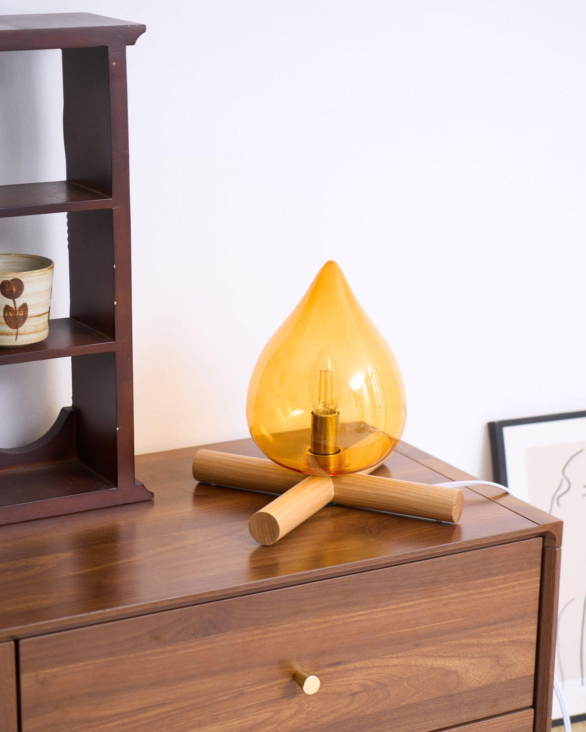 Handcrafted Orb Desk Lamp with Adjustable Color Settings – Wood & Glass Bedside Light for Cozy Home Office Reading Nook Nightstand – 12 Inch | Thomler