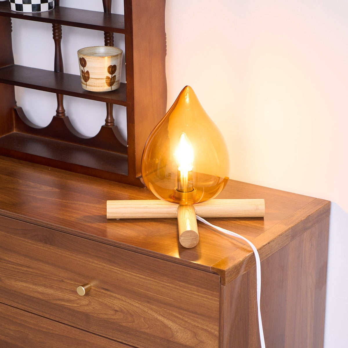 Handcrafted Orb Desk Lamp with Adjustable Color Settings – Wood & Glass Bedside Light for Cozy Home Office Reading Nook Nightstand – 12 Inch | Thomler