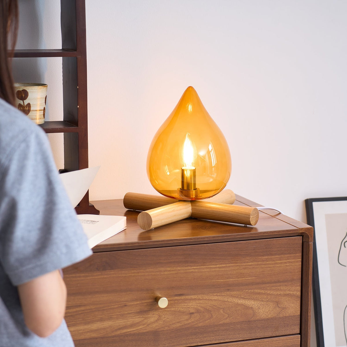 Handcrafted Orb Desk Lamp with Adjustable Color Settings – Wood & Glass Bedside Light for Cozy Home Office Reading Nook Nightstand – 12 Inch | Thomler