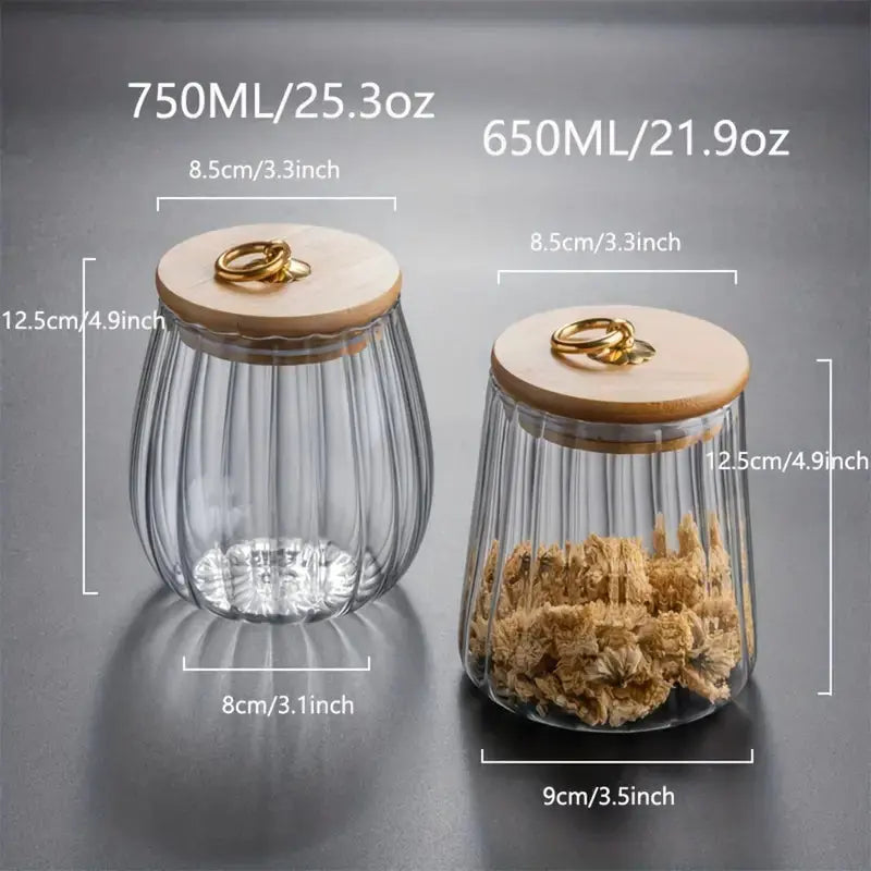 Tarro de cristal con tapa de madera para organización de despensa, frasco de almacenamiento para encimera de cocina para granos de café, té en hebras, hierbas secas, aperitivos, transparente | Thomler