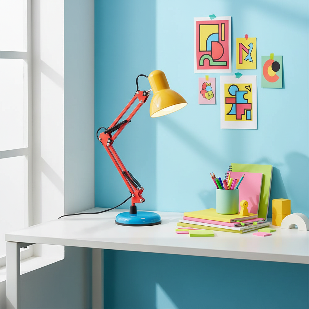 Articulating Metal Arm Task Lamp 21.6 in with Multicolor Accents for Desks Bedrooms Home Office Reading Study Workspace Nightstand | Thomler