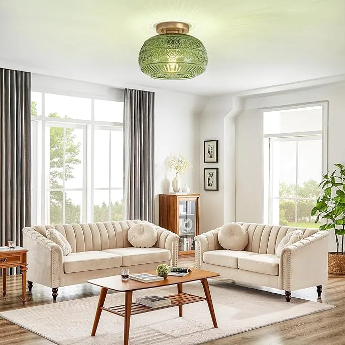 Glass Semi-Flush Ceiling Fixture – 9 in Dome Shade in Amber, Clear or Green for Bedrooms, Entryways & Low Ceilings | Thomler
