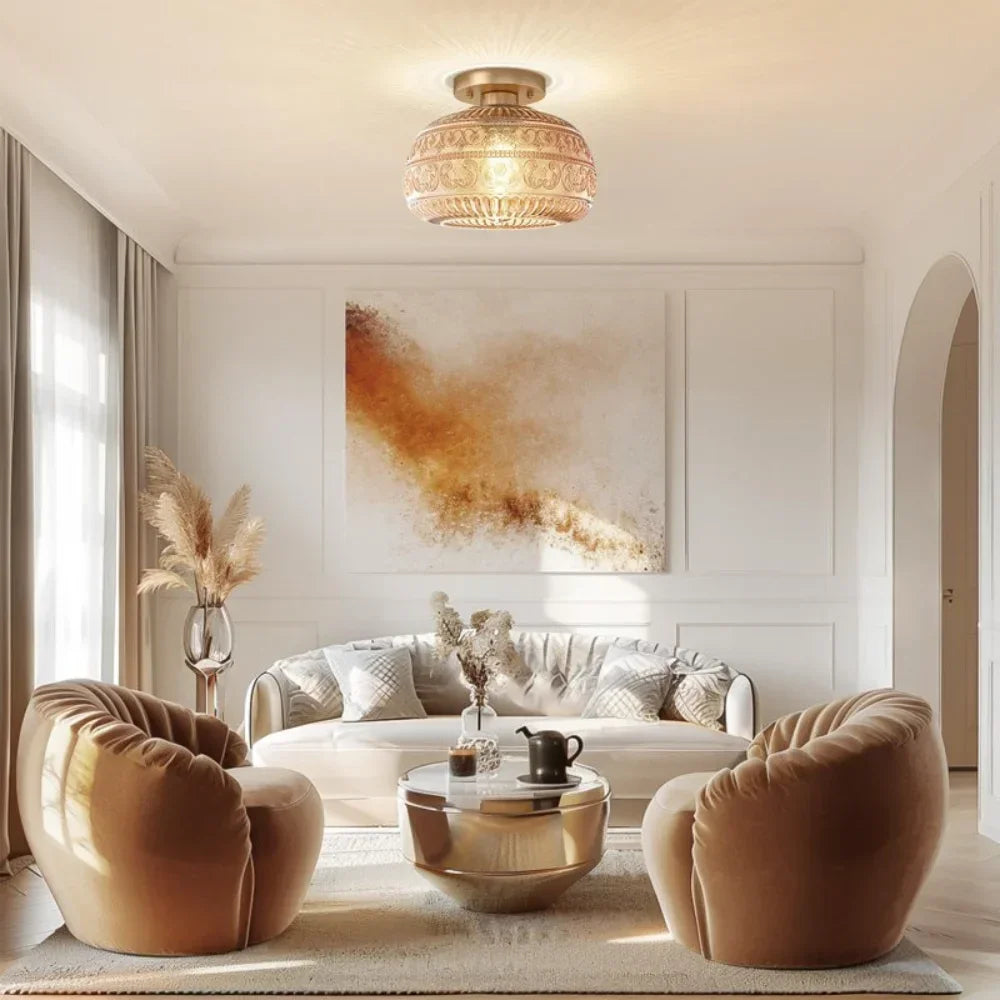 Glass Semi-Flush Ceiling Fixture – 9 in Dome Shade in Amber, Clear or Green for Bedrooms, Entryways & Low Ceilings | Thomler