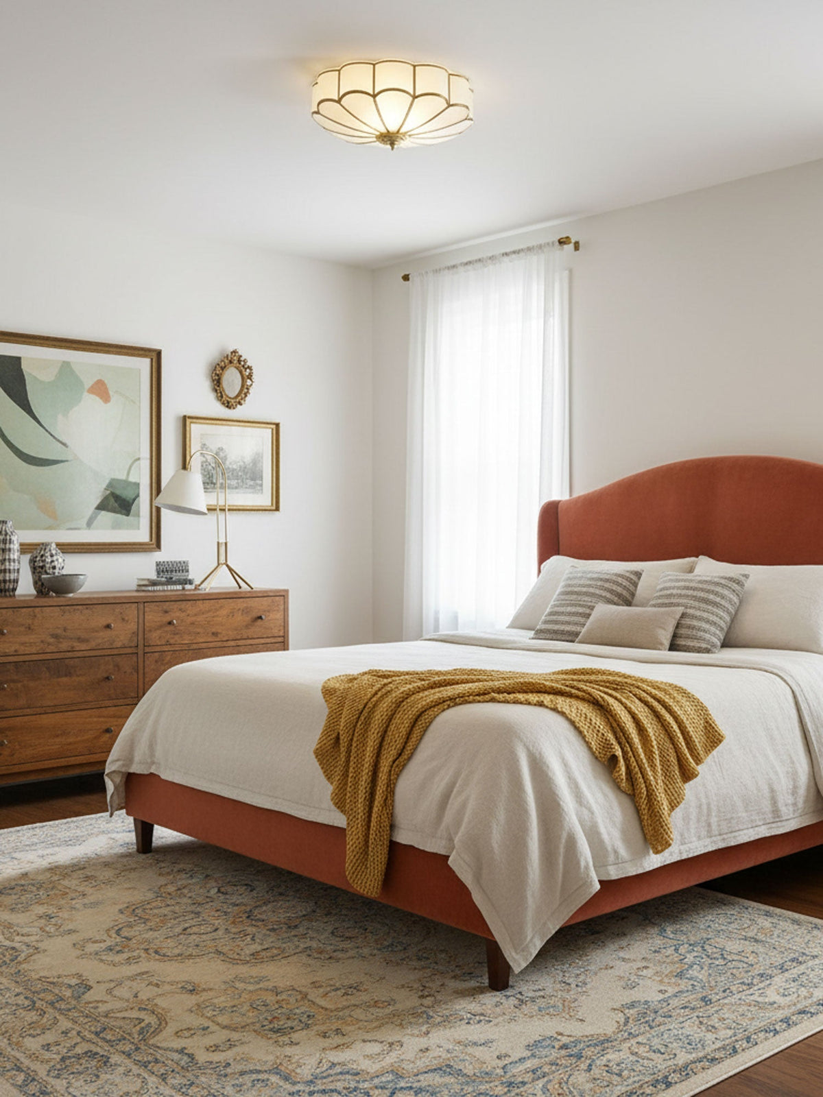 Lámpara de techo de latón de montaje empotrado con vidrio esmerilado de varios brazos para dormitorio, estudio, sala de estar, iluminación de acento interior moderna semiempotrada para el hogar
