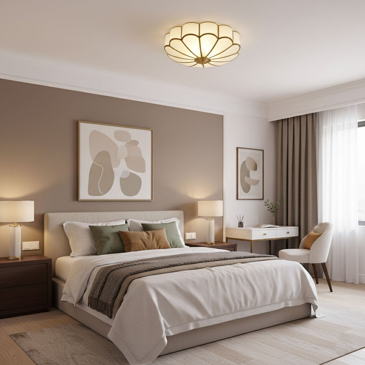 Lámpara de techo de latón de montaje empotrado con vidrio esmerilado de varios brazos para dormitorio, estudio, sala de estar, iluminación de acento interior moderna semiempotrada para el hogar