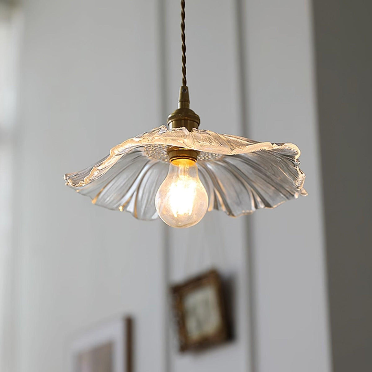 Glass Floral Pendant Ceiling Light 11 in Clear Copper Kitchen Island Dining Room Hanging Lamp E27 Fixture Vintage Style Decorative Lighting | Thomler
