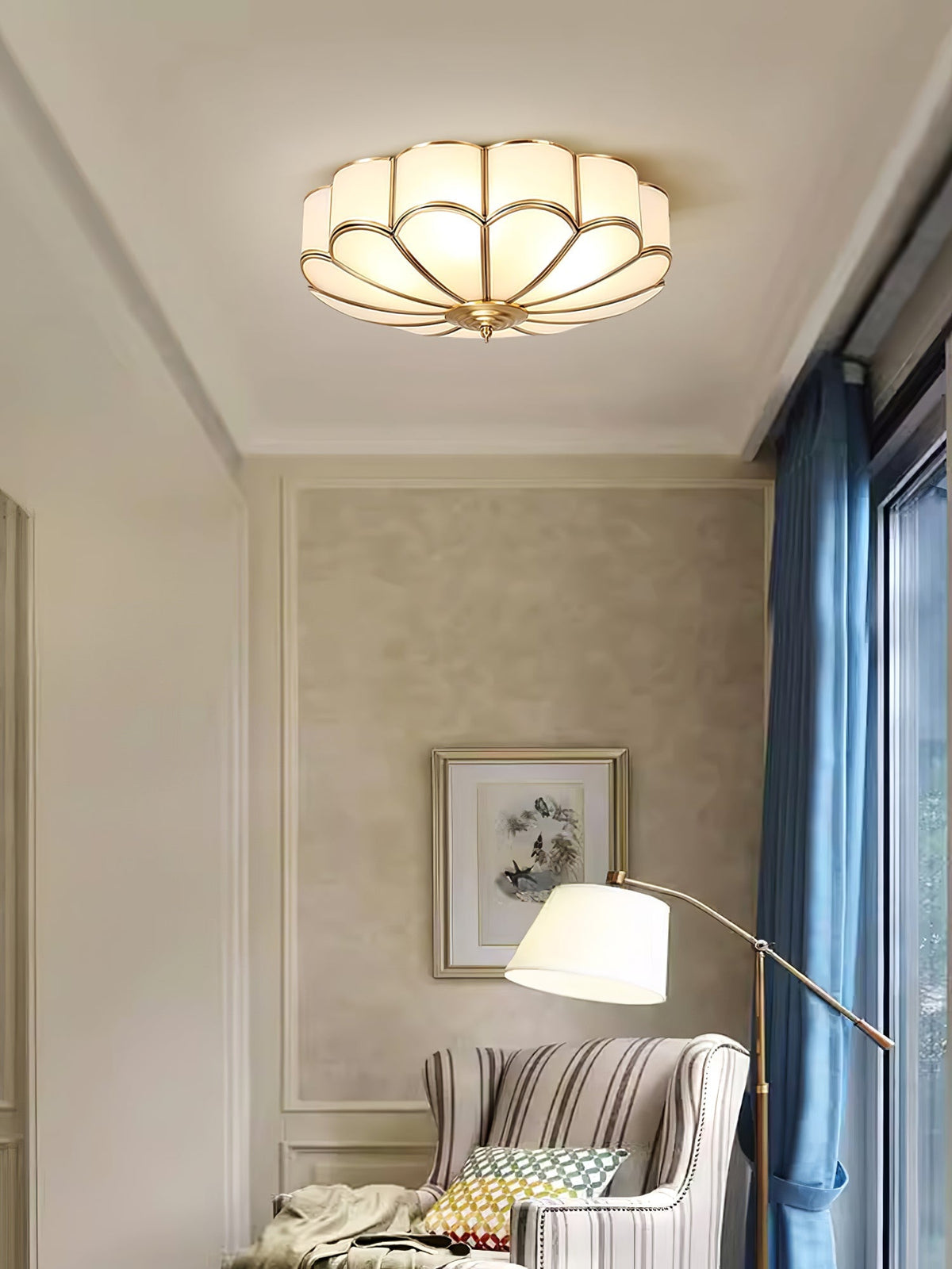 Lámpara de techo de latón de montaje empotrado con vidrio esmerilado de varios brazos para dormitorio, estudio, sala de estar, iluminación de acento interior moderna semiempotrada para el hogar