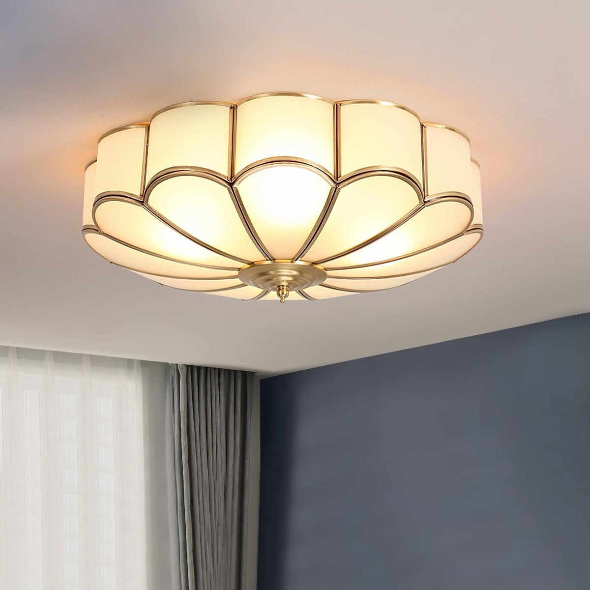 Lámpara de techo de latón de montaje empotrado con vidrio esmerilado de varios brazos para dormitorio, estudio, sala de estar, iluminación de acento interior moderna semiempotrada para el hogar