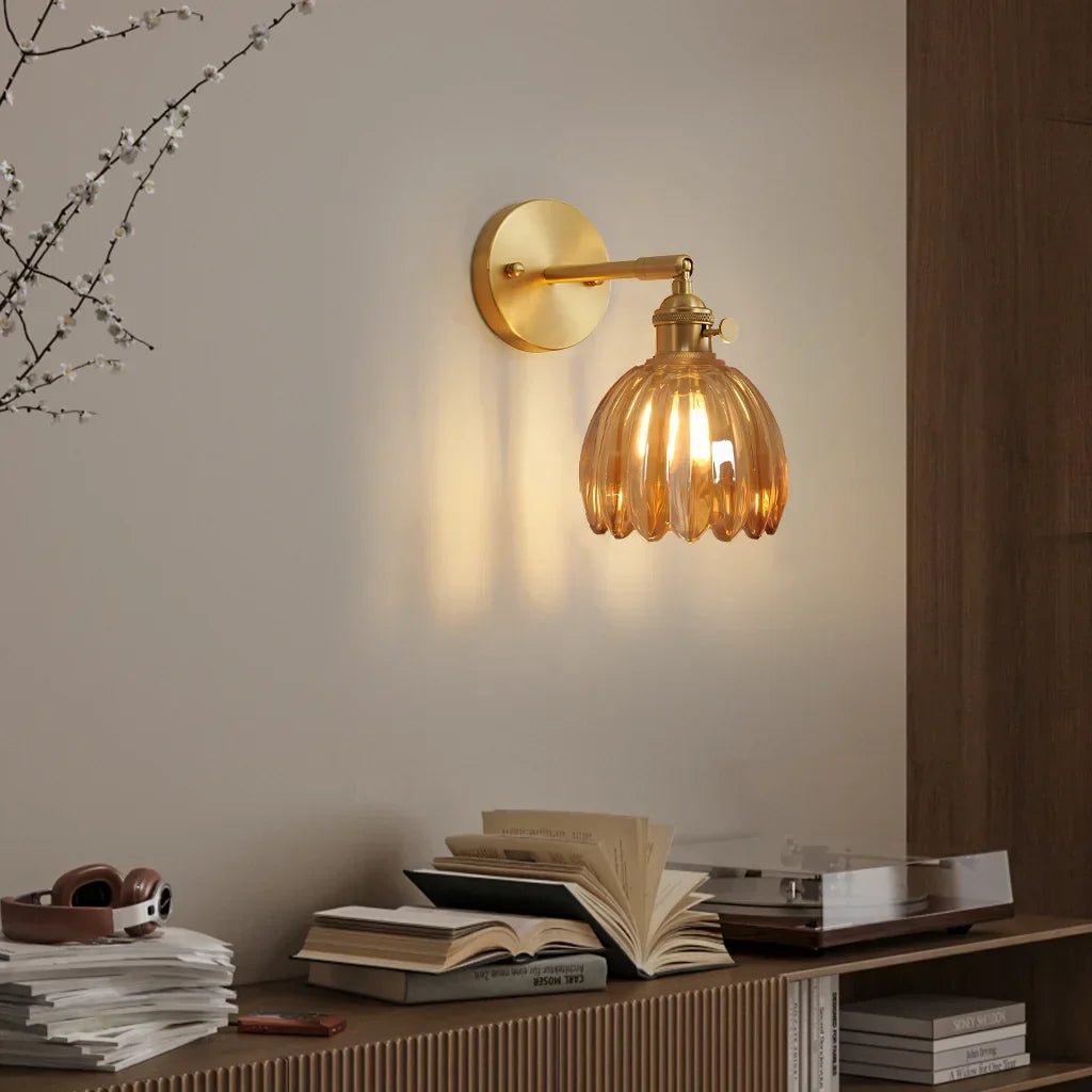 Adjustable Glass Sconce 8-Inch Tulip Shade for Bedroom Hallway Living Room Corner Accent Lighting E27 Socket Rotatable Design | Thomler