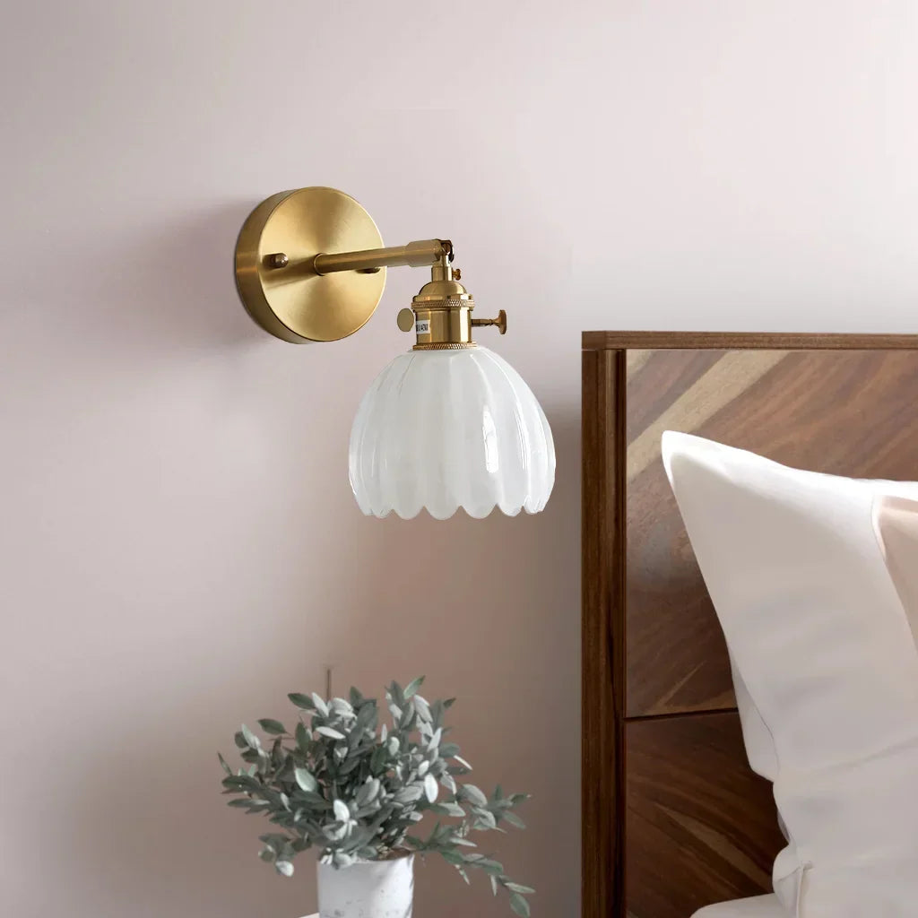 Adjustable Glass Sconce 8-Inch Tulip Shade for Bedroom Hallway Living Room Corner Accent Lighting E27 Socket Rotatable Design | Thomler