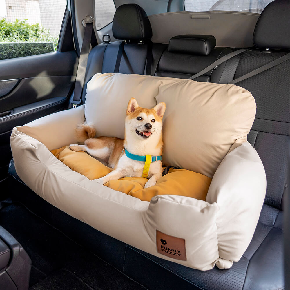 Funda de asiento de coche para perros – Hamaca de viaje acolchada para perros medianos y grandes con correas de seguridad y bolsillos de almacenamiento