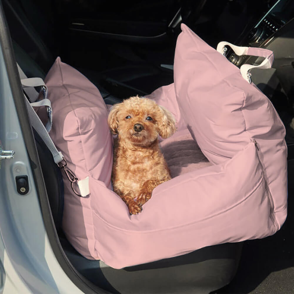 Gepolsterte Hunde-Autositz-Sitzerhöhung mit Sicherheitsgurt & Seitenpolstern – Wasserfeste, waschbare Haustier-Transportbox für Autos, SUVs & Reisen