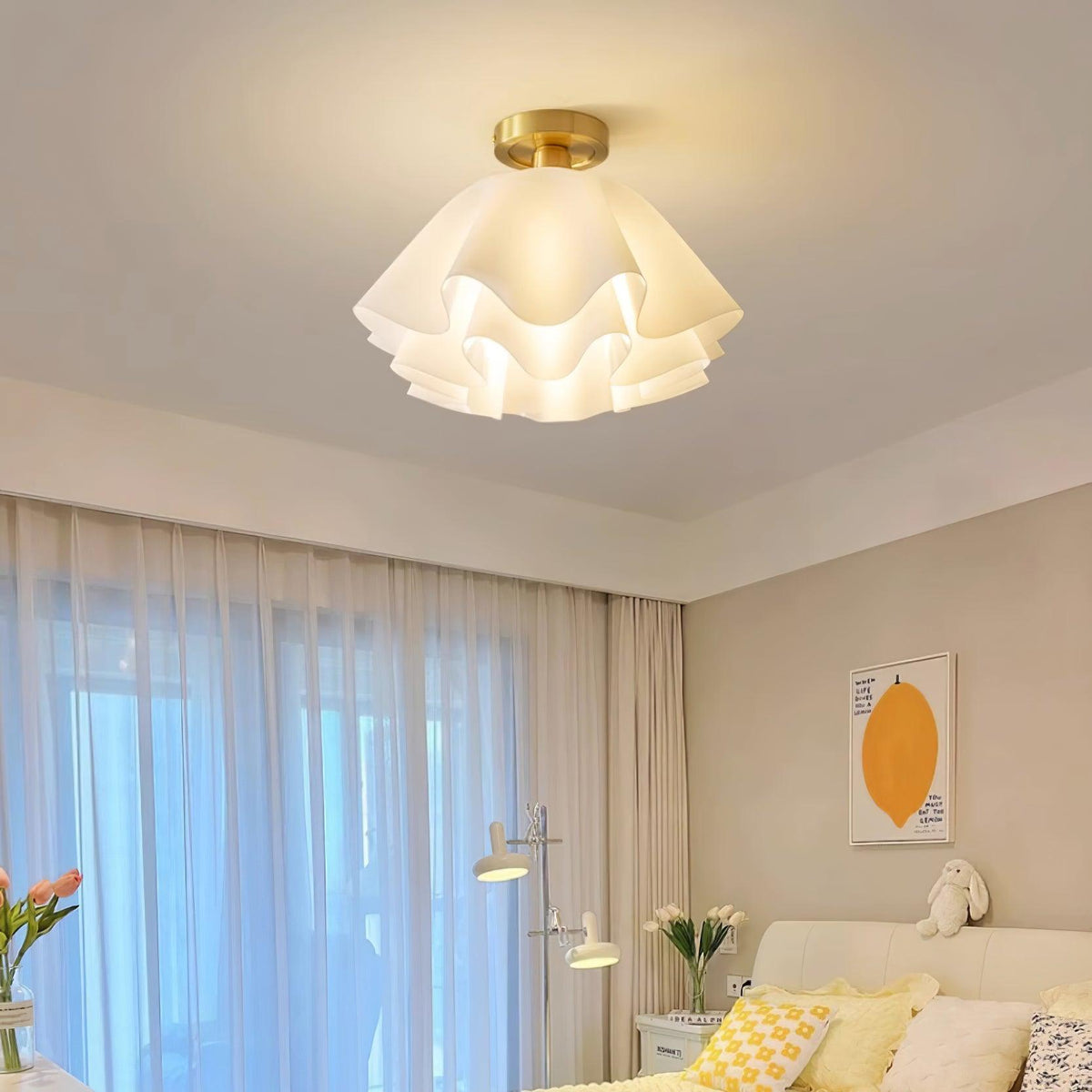Flush Mount Acrylic Folded Ceiling Light 12 in White for Bedroom Living Room Hallway Modern E27 LED Fixture Home Decor Overhead Lighting | Thomler