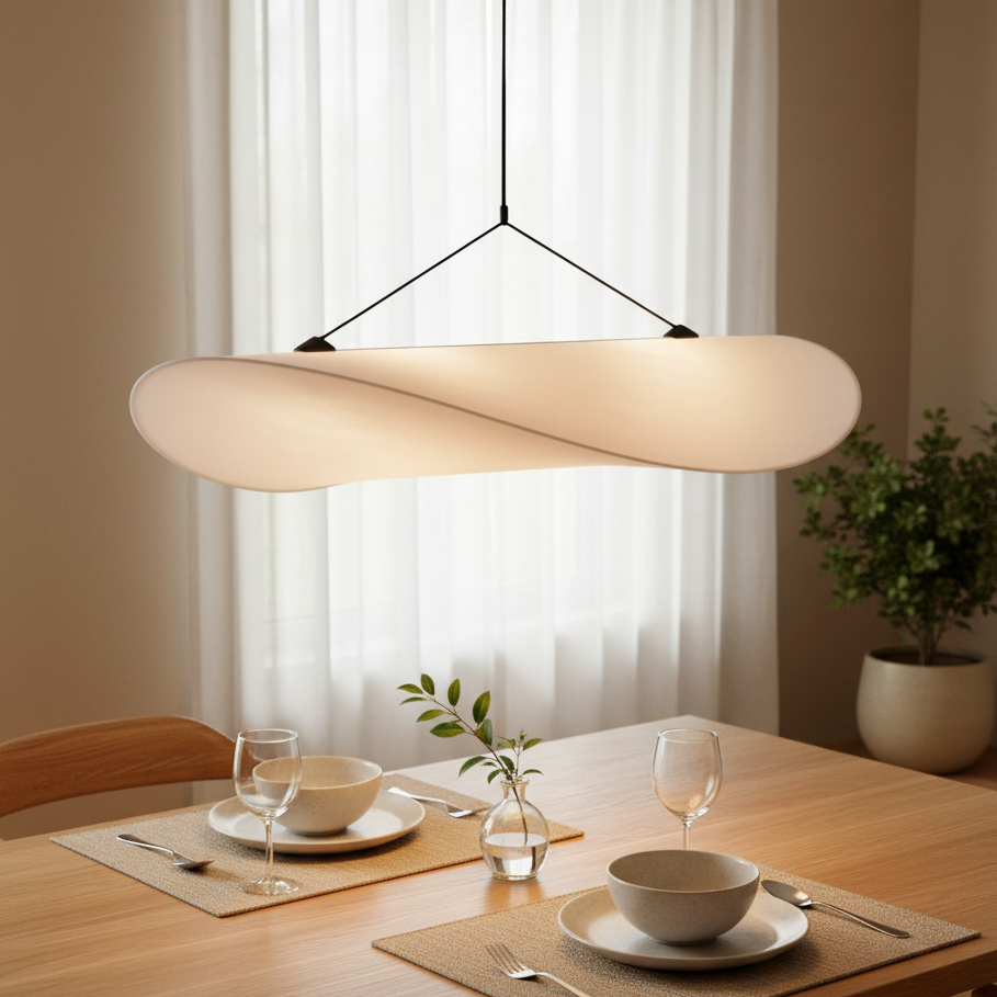 Woven Silk Shade Hanging Lamp White 16-31 in Adjustable Cord Warm Ambient Glow for Dining Room Bedroom Living Room Modern Minimalist Ceiling | Thomler