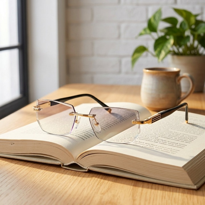 Progressive Reading Glasses with Blue Light Filter — Multifocal Lenses +1.00 to +4.00 Strength for Near and Distance Vision, Rimless Metal F | Thomler