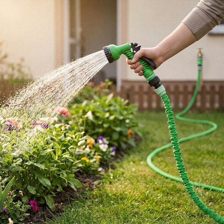 Expandable Garden Hose 25 ft to 200 ft with 7-Pattern Spray Nozzle for Yard Watering Car Wash Pet Bathing | Thomler