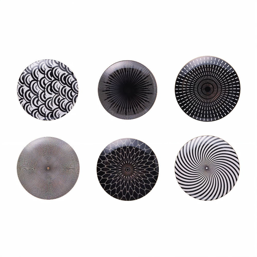Dinner Plate Set 10 Inch Monochrome Pattern Gold Edge Fine China Dishware for Kitchen Table Modern Black White Serving Plates Dining Room De | Thomler
