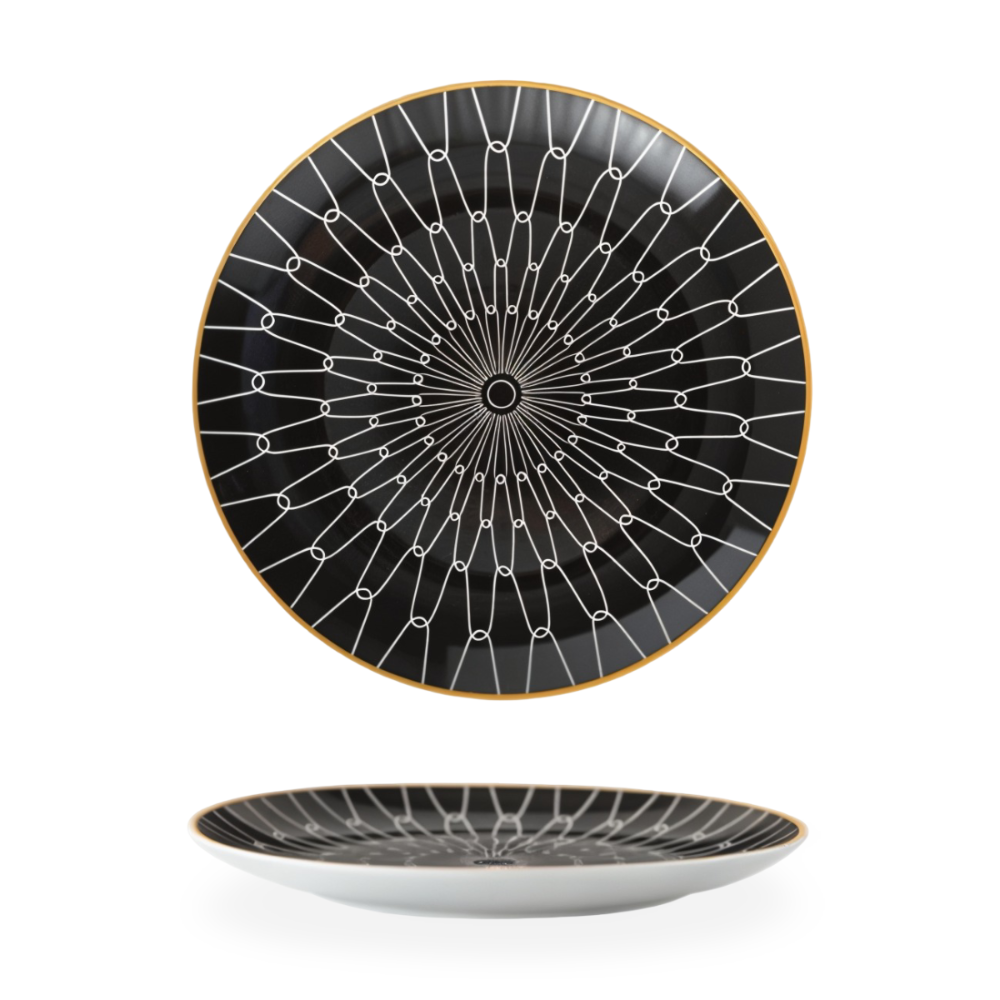 Dinner Plate Set 10 Inch Monochrome Pattern Gold Edge Fine China Dishware for Kitchen Table Modern Black White Serving Plates Dining Room De | Thomler