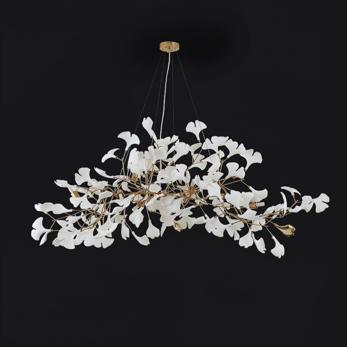 Lámpara de techo de porcelana hecha a mano con hojas y ramas flexibles, color dorado y blanco, 70 pulgadas, iluminación de diseño para comedor, vestíbulo y sala de estar
