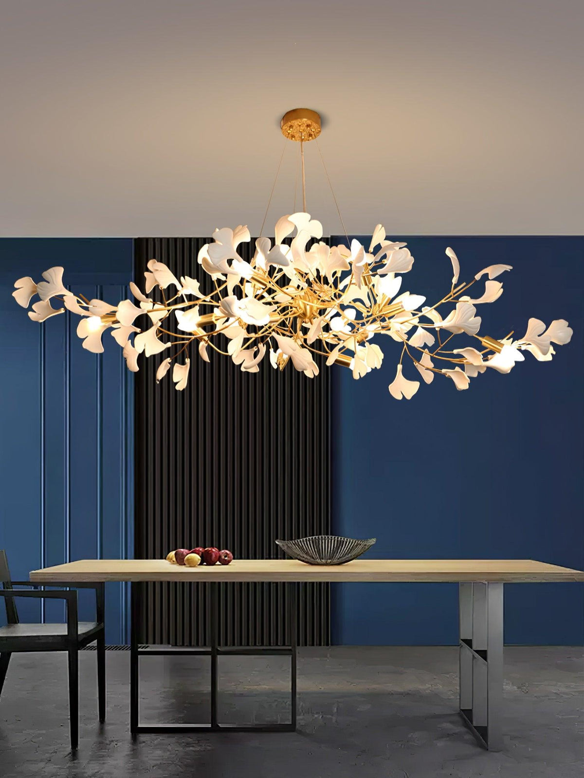 Lámpara de techo de porcelana hecha a mano con hojas y ramas flexibles, color dorado y blanco, 70 pulgadas, iluminación de diseño para comedor, vestíbulo y sala de estar