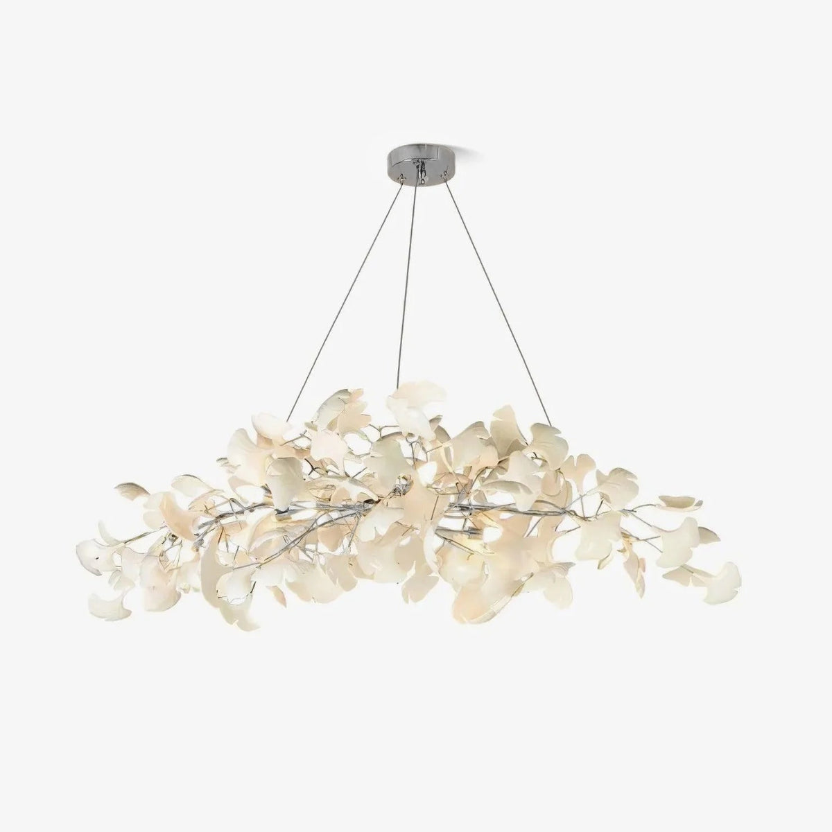 Lámpara de techo de porcelana hecha a mano con hojas y ramas flexibles, color dorado y blanco, 70 pulgadas, iluminación de diseño para comedor, vestíbulo y sala de estar