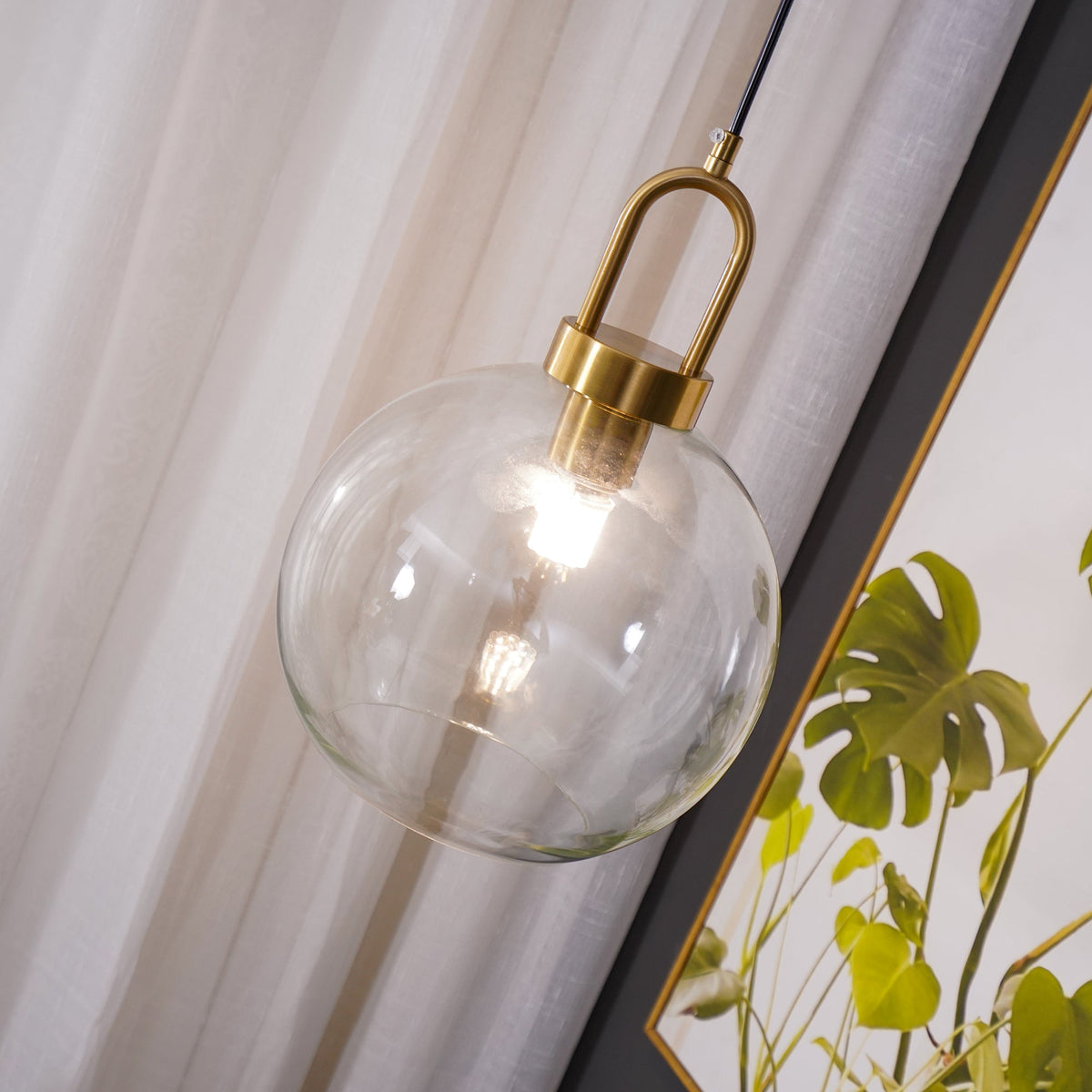Glass Globe Hanging Light Fixture with Adjustable Cord for Dining Room Kitchen Island Bedroom Modern Minimalist Ceiling Pendant Lamp | Thomler