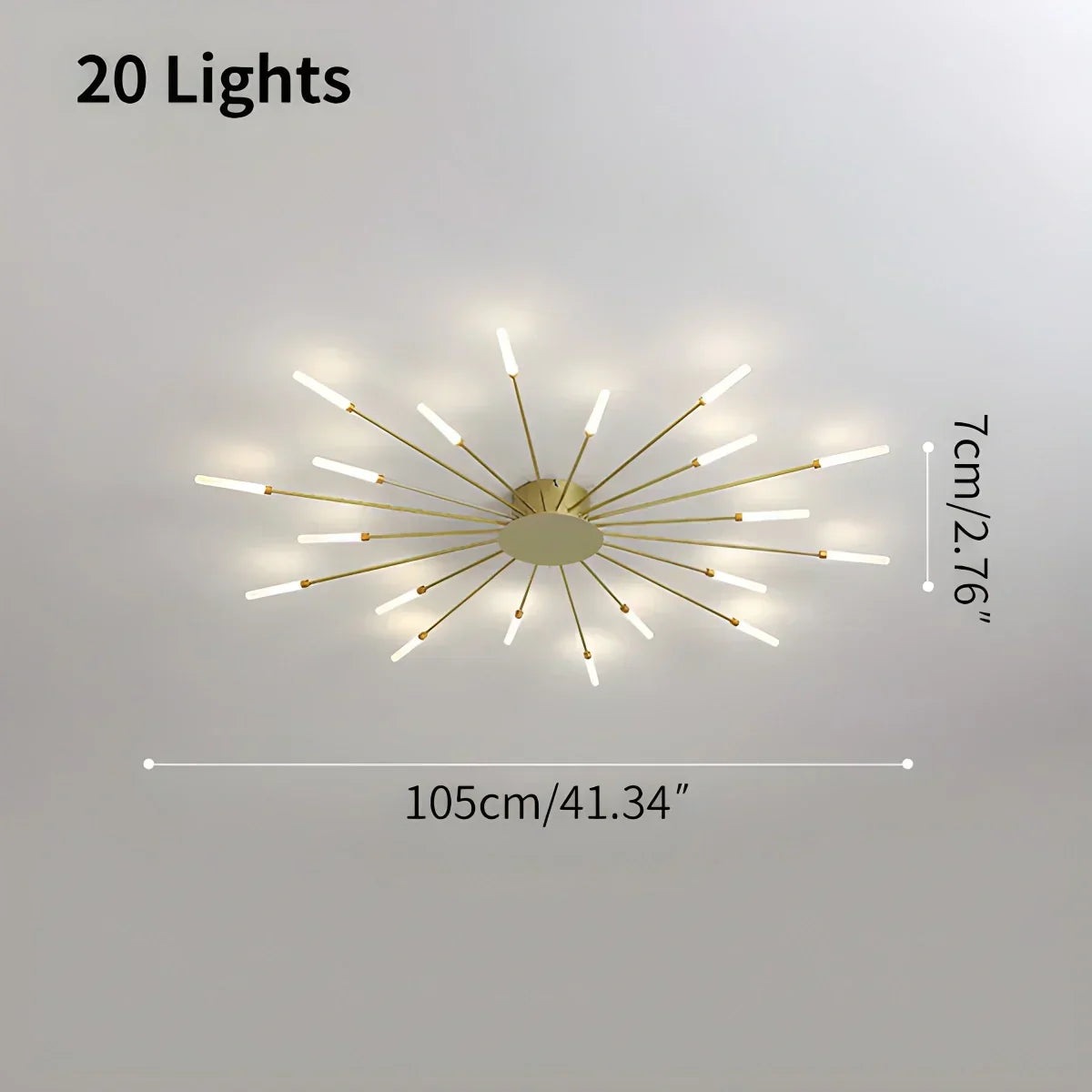 Multi-Arm Starburst Ceiling Fixture Metal LED Dimmable Gold Black 20-42 Bulb Open-Plan Dining Room Contemporary Statement Light Large Space | Thomler
