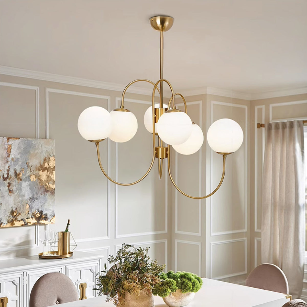 Lámpara de techo de varios brazos, marco de metal, pantallas de vidrio esmerilado, oro, negro, blanco, 30 pulgadas de diámetro, para sala de estar, comedor, dormitorio, luz superior | Thomler