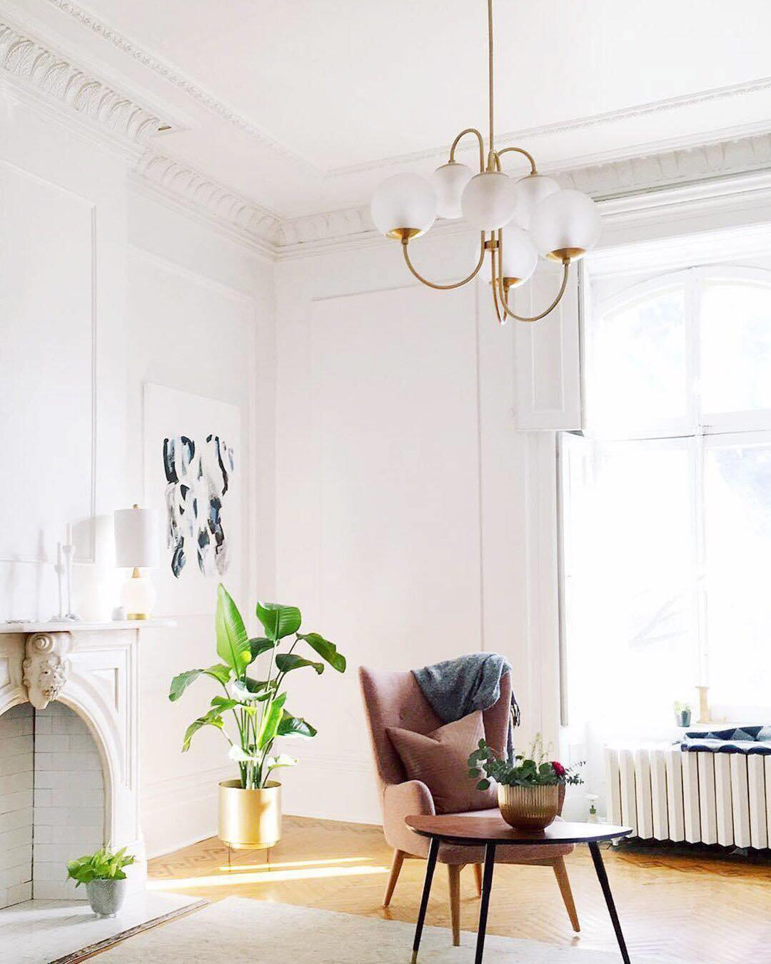 Lámpara de techo de varios brazos, marco de metal, pantallas de vidrio esmerilado, oro, negro, blanco, 30 pulgadas de diámetro, para sala de estar, comedor, dormitorio, luz superior | Thomler