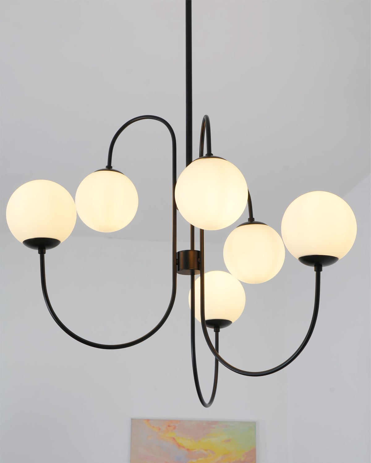 Lámpara de techo de varios brazos, marco de metal, pantallas de vidrio esmerilado, oro, negro, blanco, 30 pulgadas de diámetro, para sala de estar, comedor, dormitorio, luz superior | Thomler