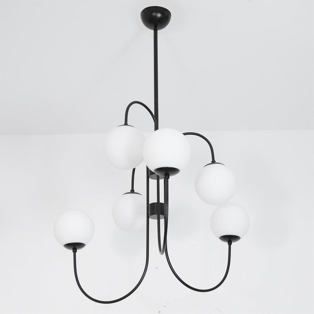 Lámpara de techo de varios brazos, marco de metal, pantallas de vidrio esmerilado, oro, negro, blanco, 30 pulgadas de diámetro, para sala de estar, comedor, dormitorio, luz superior | Thomler