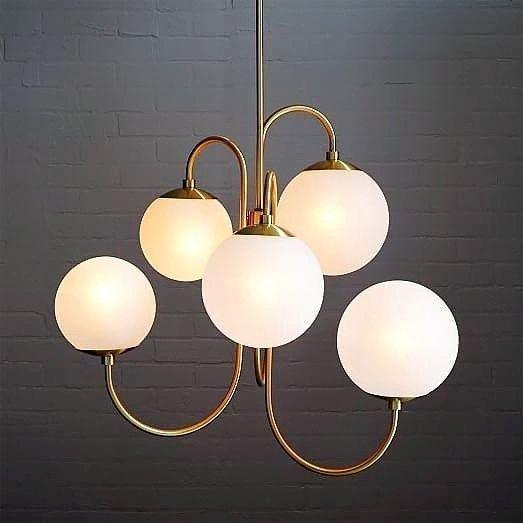 Lámpara de techo de varios brazos, marco de metal, pantallas de vidrio esmerilado, oro, negro, blanco, 30 pulgadas de diámetro, para sala de estar, comedor, dormitorio, luz superior | Thomler