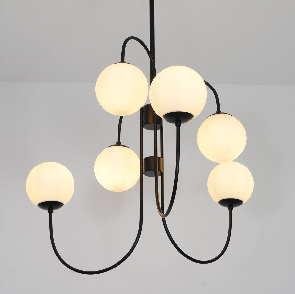 Lámpara de techo de varios brazos, marco de metal, pantallas de vidrio esmerilado, oro, negro, blanco, 30 pulgadas de diámetro, para sala de estar, comedor, dormitorio, luz superior | Thomler