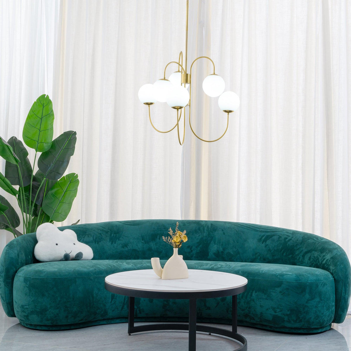 Lámpara de techo de varios brazos, marco de metal, pantallas de vidrio esmerilado, oro, negro, blanco, 30 pulgadas de diámetro, para sala de estar, comedor, dormitorio, luz superior | Thomler