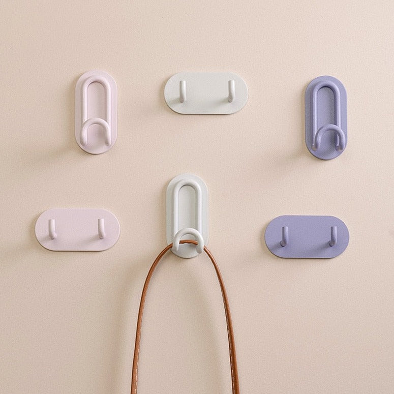 Adhesive Metal Hooks for Bathroom & Kitchen Storage — Dual-Hook Design, No Drilling, Lightweight Organizer for Keys, Towels, Accessories | Thomler