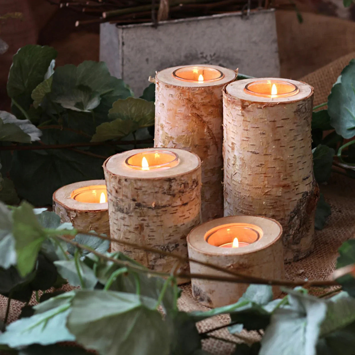 Natural Wood Tealight Holder Rustic Decorative Accent Glass Insert Candle Stand for Dining Table Living Room Mantle Home Decor Centerpiece | Thomler