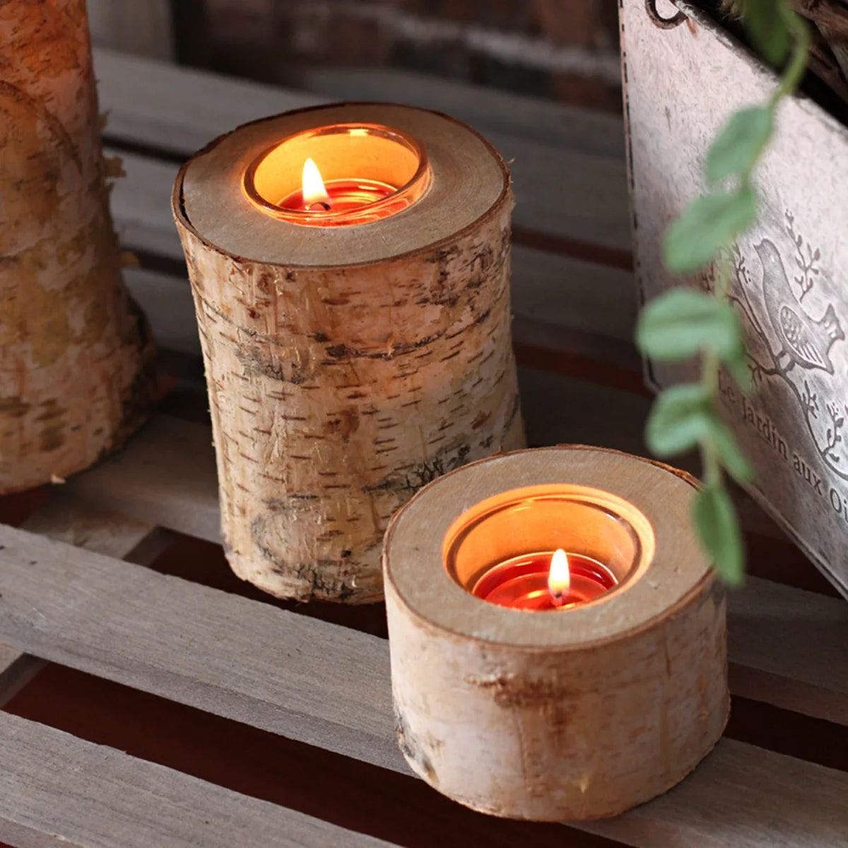 Natural Wood Tealight Holder Rustic Decorative Accent Glass Insert Candle Stand for Dining Table Living Room Mantle Home Decor Centerpiece | Thomler