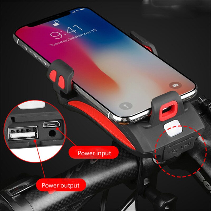 4-in-1 Fiets-telefoonhouder met Powerbank, LED-verlichting & Toeter voor de fiets