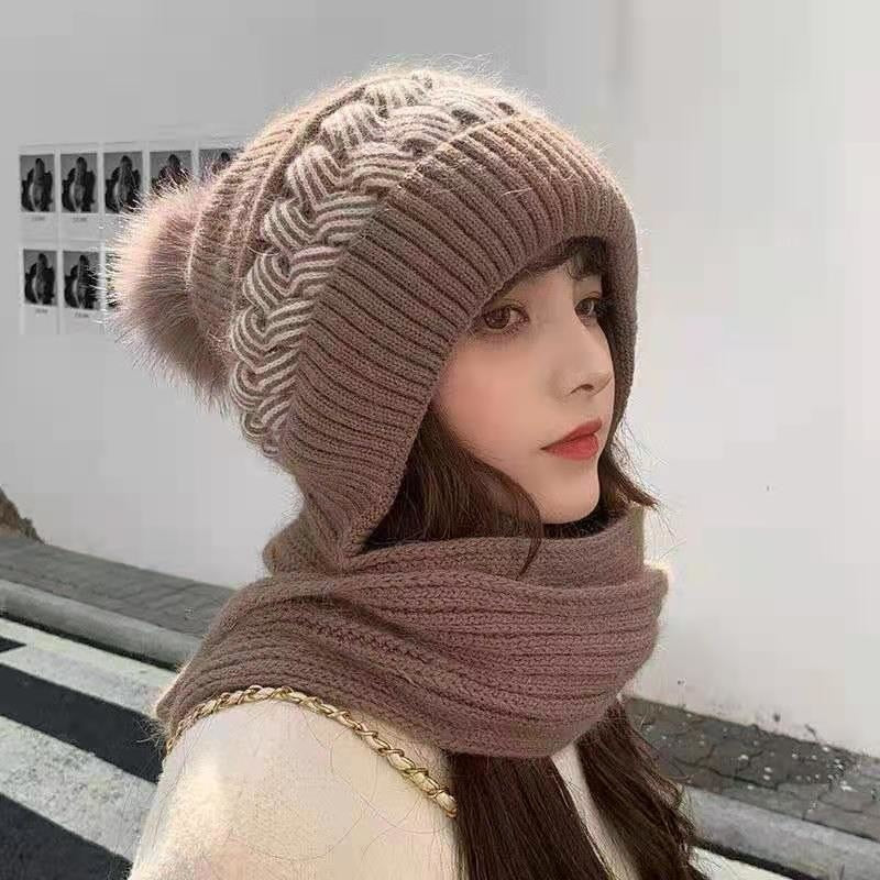 Hooded Scarf with Attached Beanie for Women – Knit Cowl Hood for Head & Neck Warmth