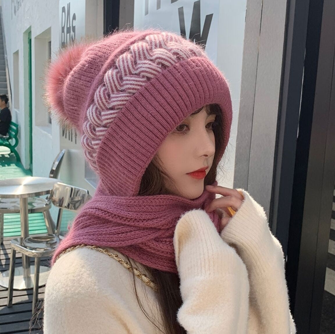 Hooded Scarf with Attached Beanie for Women – Knit Cowl Hood for Head & Neck Warmth