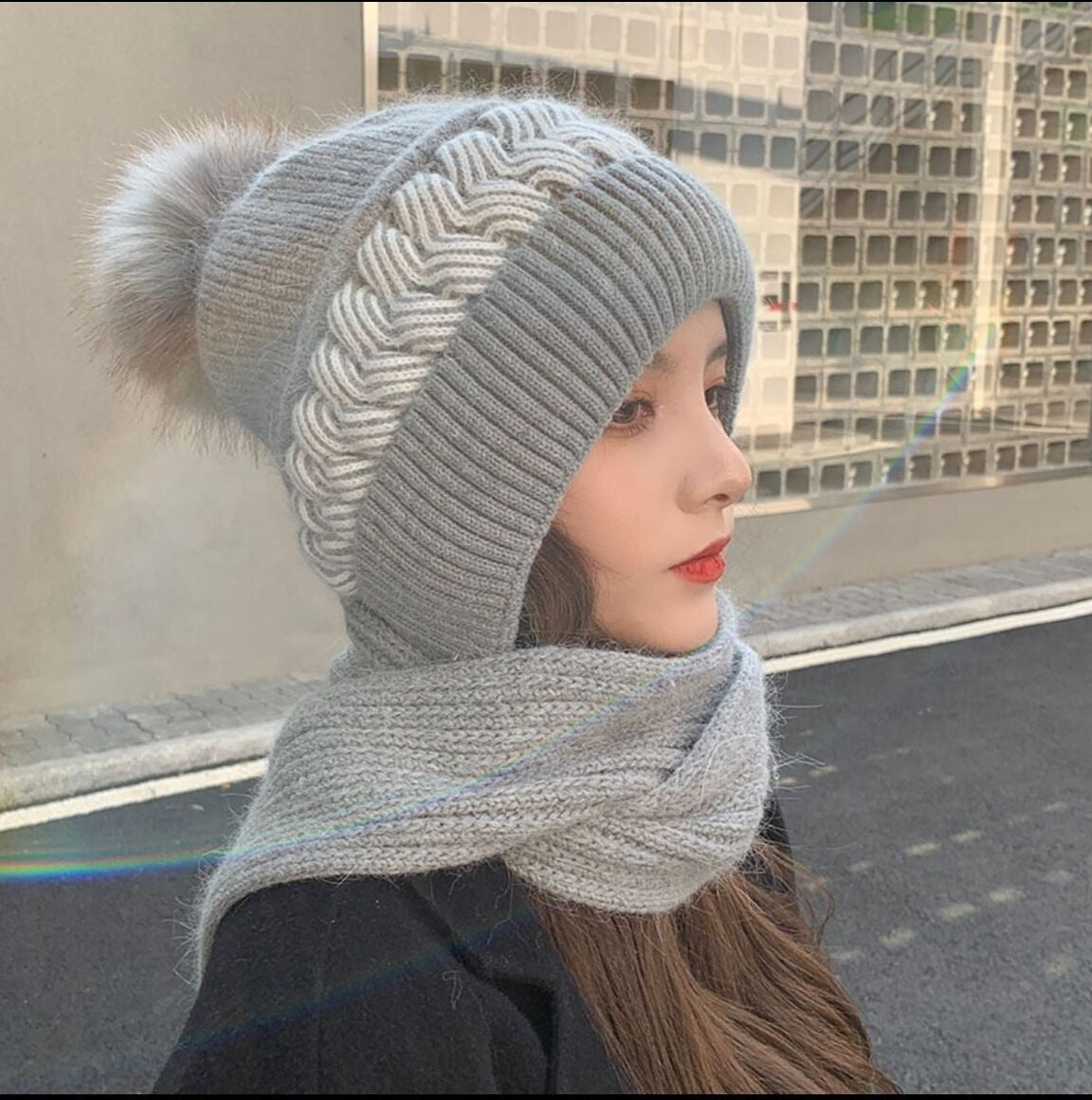 Hooded Scarf with Attached Beanie for Women – Knit Cowl Hood for Head & Neck Warmth