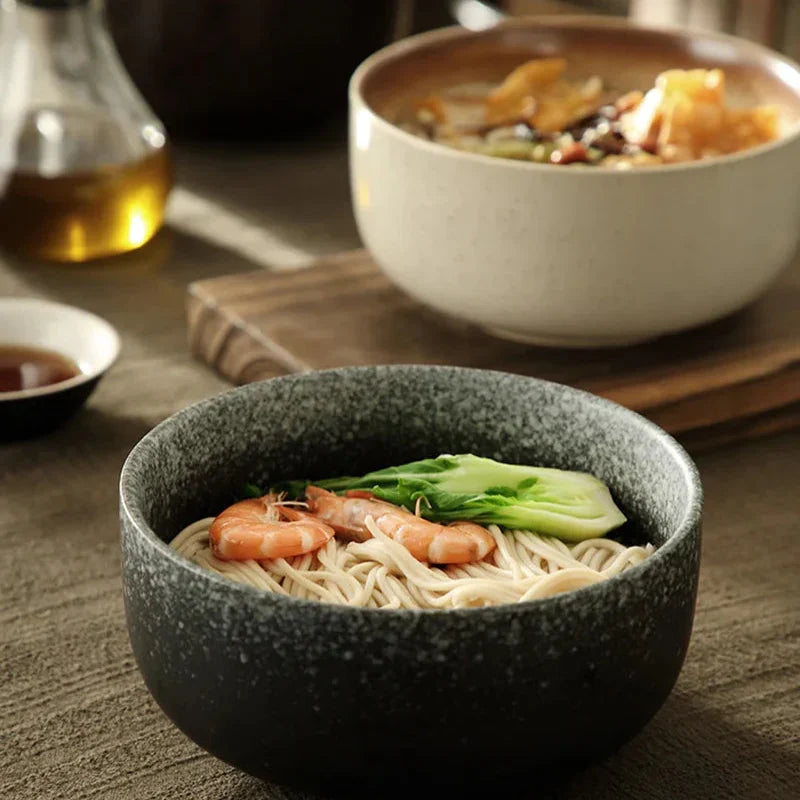 Handgemaakte keramische soepkomset van 4 stuks met lepel en eetstokjes voor ramen, noedels, salade, stoofpot, keukeneettafel, vaatwasmachinebestendig | Thomler