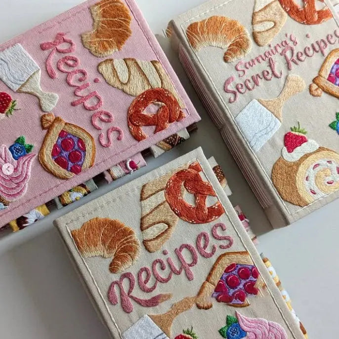 Hand-Embroidered Recipe Journal with Splash-Resistant Pages for Home Cooks & Meal Planning | Thomler